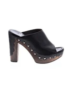 Stuart Weitzman Black Leather Platform Peep Toe Heel Mules. Size 7.5.
